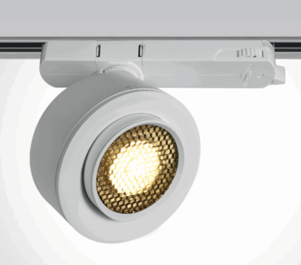> 15W COB LED zoomable track spot 15°-45° with removable honeycomb.