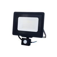 LED SMD FLOODLIGHT BLACK 50W 4000LM AC220-265V 120° IP65 6000K 70CM CABLE - WITH SENSOR