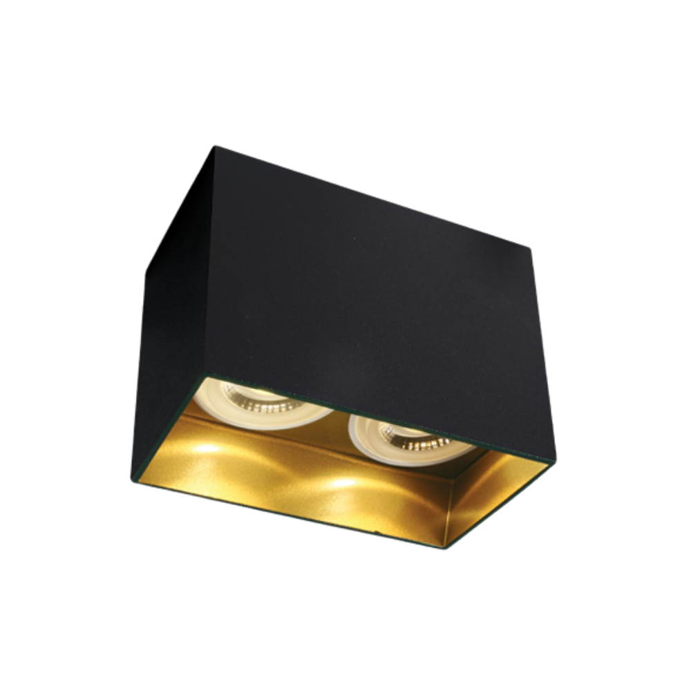 2x10W MR16 GU10 Black downlight with Brass reflector